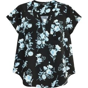 Torrid Harper Blouse Black Blue Floral Georgette Pullover‎ Top Size 2 Plus